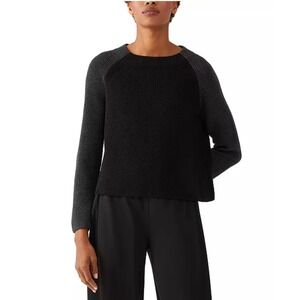 Eileen Fisher Women's Black Gray Long Sleve Crewneck Merino Wool Sweater Size XL